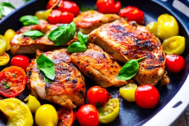 Cena saludable: Pollo a la plancha con espárragos y tomates cherry